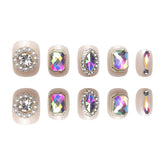 VIBEFICANT GLAZE Squoval Extra Short Nude Bold Rhinestone & Pearl Embellishment Press on Nails